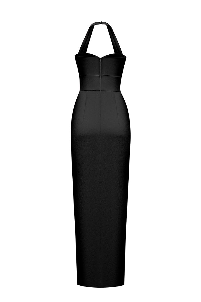 Satin draped long midi dress with a cutout – Rasario