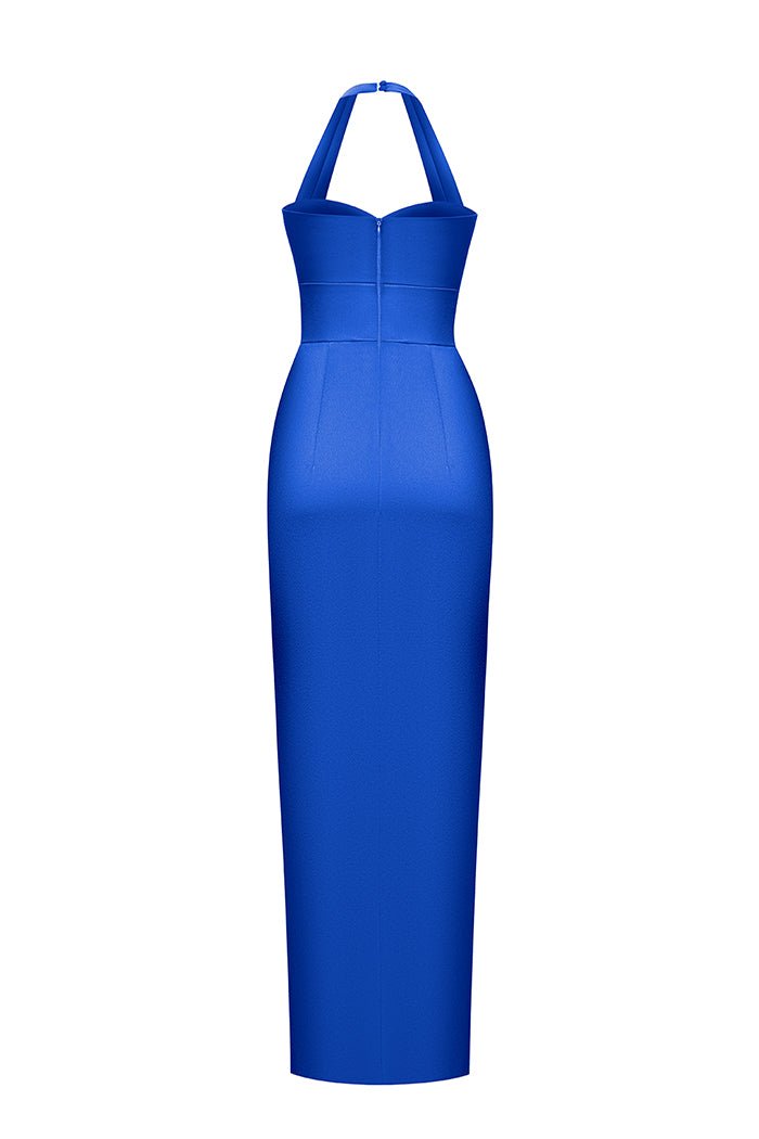 Satin draped long midi dress with a cutout – Rasario