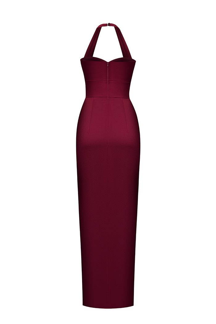 Satin draped long midi dress with a cutout – Rasario