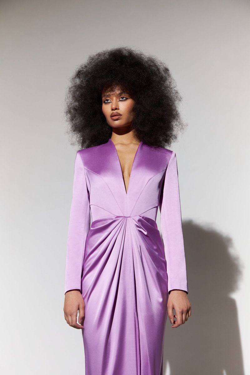 Satin gown with draped skirt – Rasario