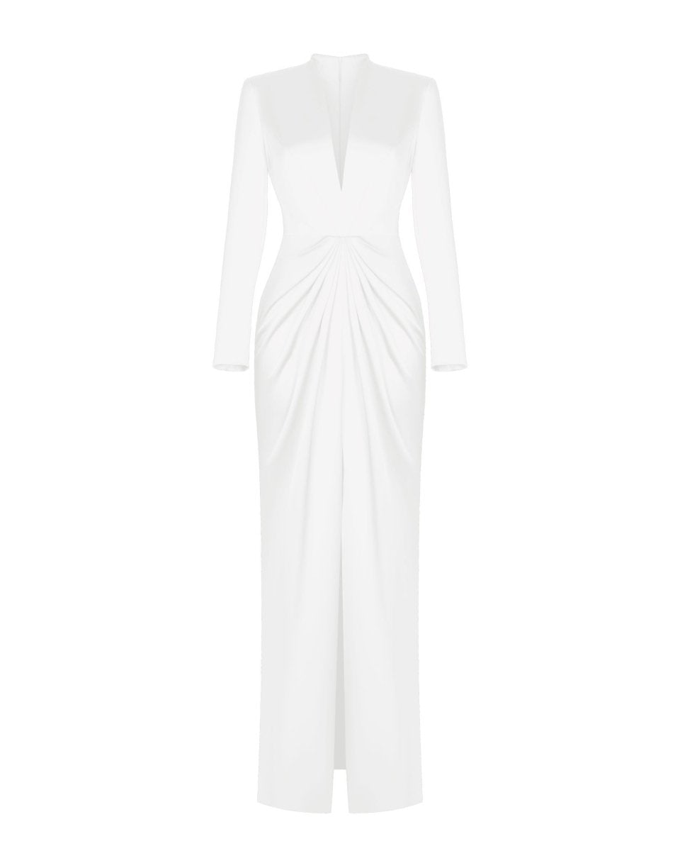 Satin gown with draped skirt – Rasario
