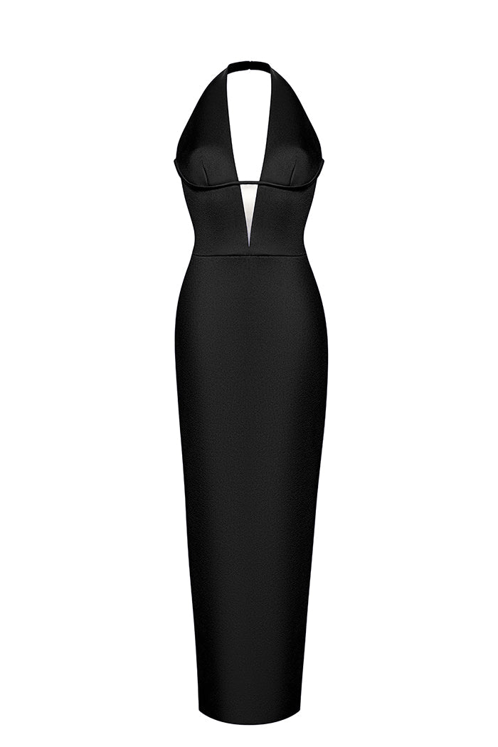 Satin long midi dress with a cutout – Rasario