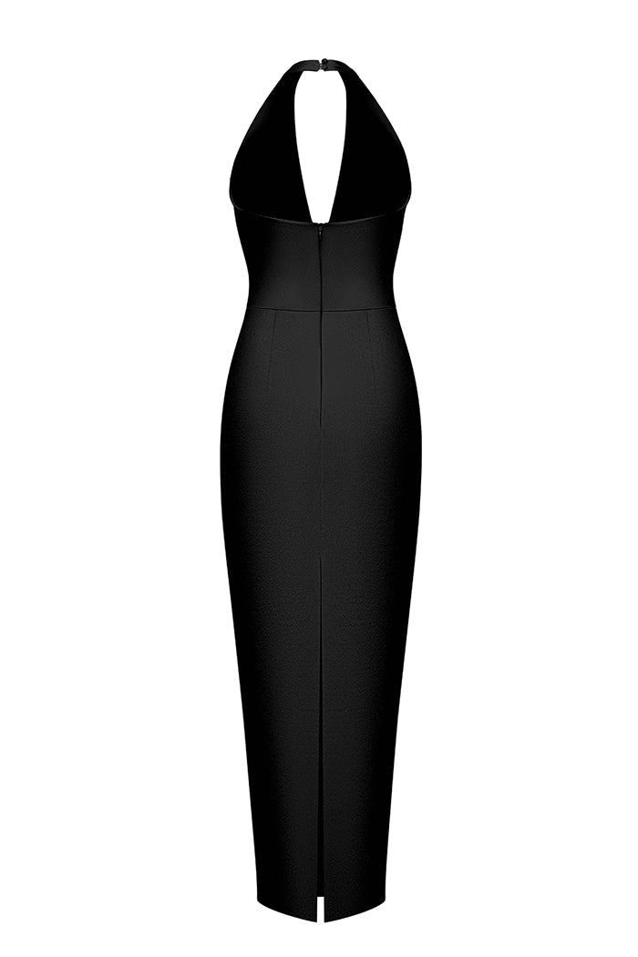 Satin long midi dress with a cutout – Rasario