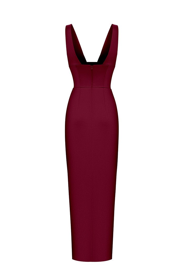 Satin long midi dress with a draped skirt – Rasario