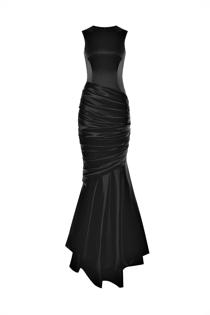 Satin maxi dress with a train – Rasario