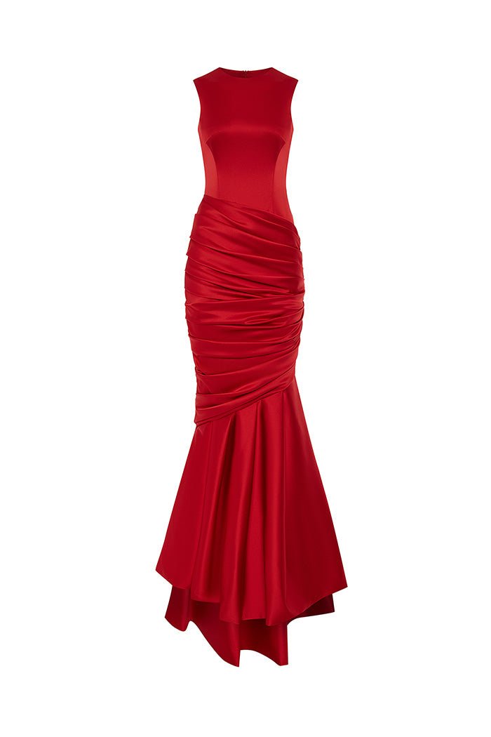 Satin maxi dress with a train – Rasario