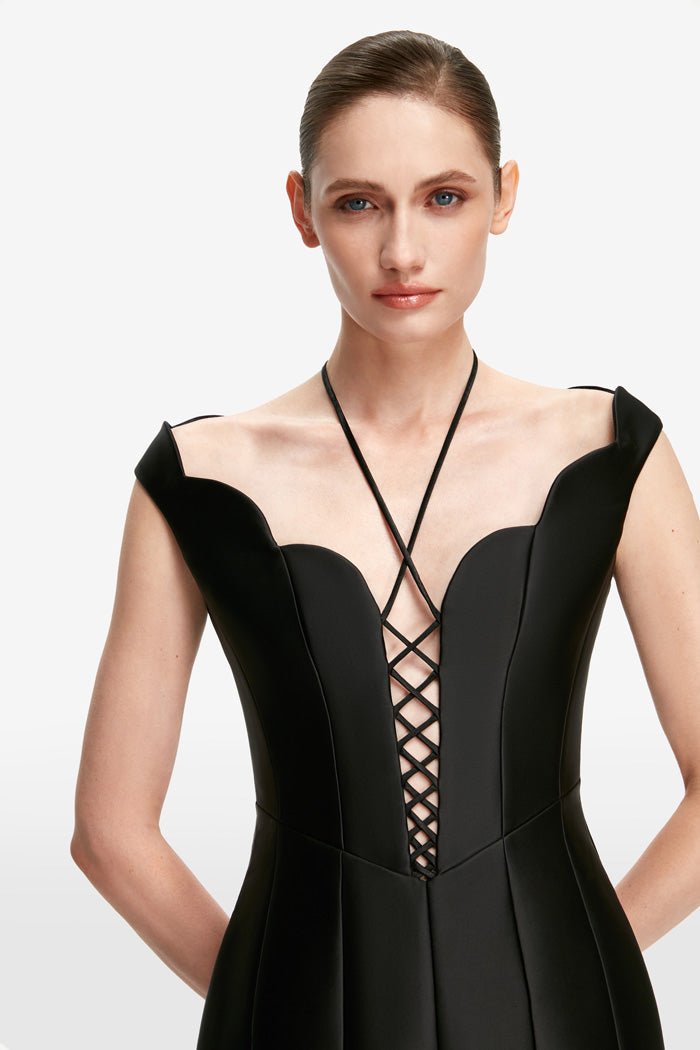 Satin mini dress with lacing – Rasario