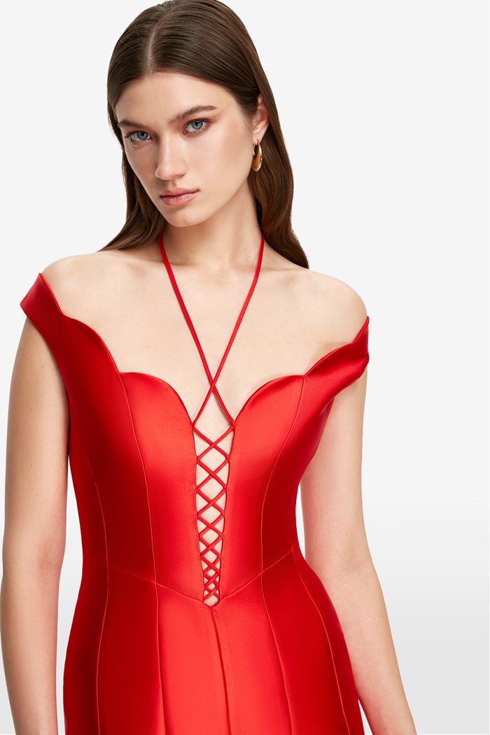 Satin mini dress with lacing – Rasario