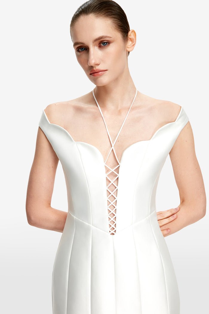 Satin mini dress with lacing – Rasario