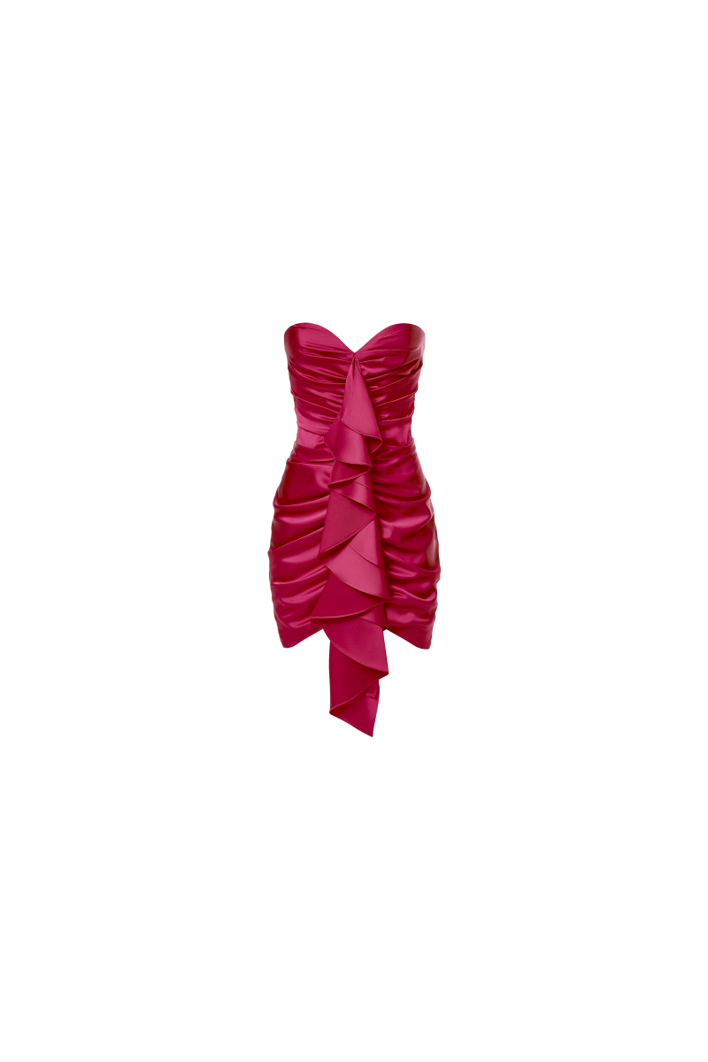 Satin mini dress with ruffle – Rasario