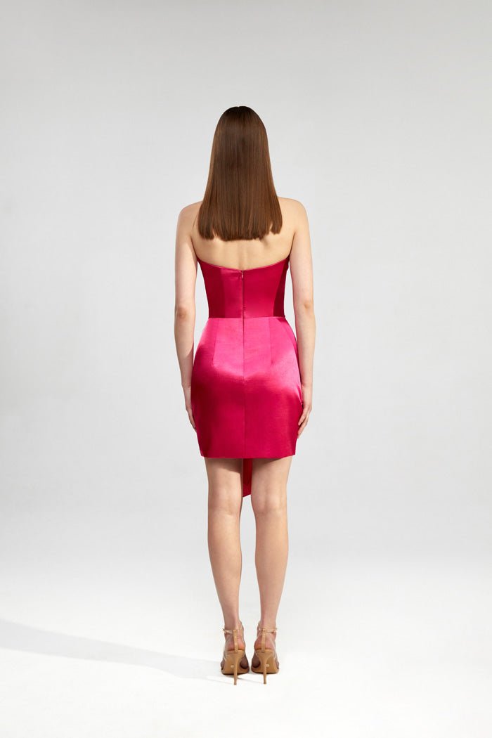 Satin mini dress with ruffle – Rasario