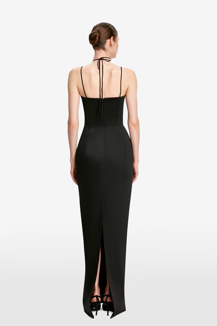 Seashell bustier satin maxi dress with lacing – Rasario