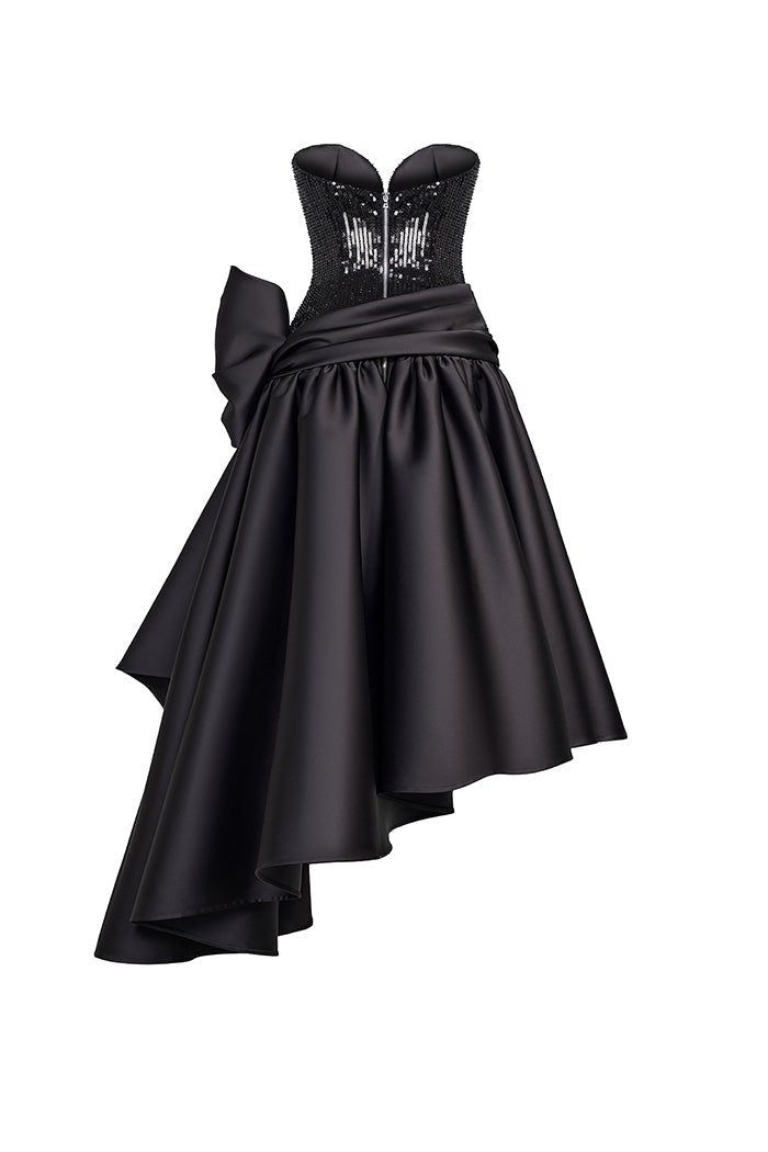 Sequined corset long midi dress with asymmetric skirt – Rasario
