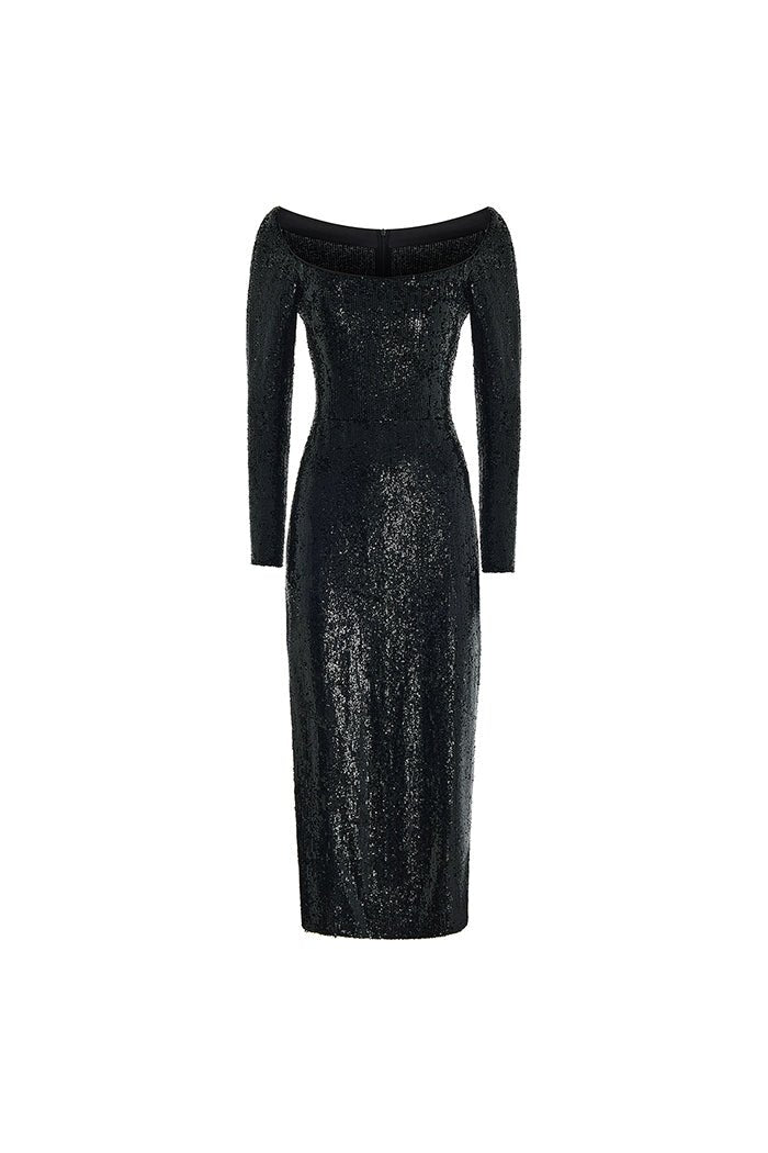 midi sequin black dress Sequined long with a side slit – Color: – RASARIO Online Boutique 36 (FR) / Black Great style and fit Bohemian Dresses Daring Diva Tiered Long Men's Size:6 US