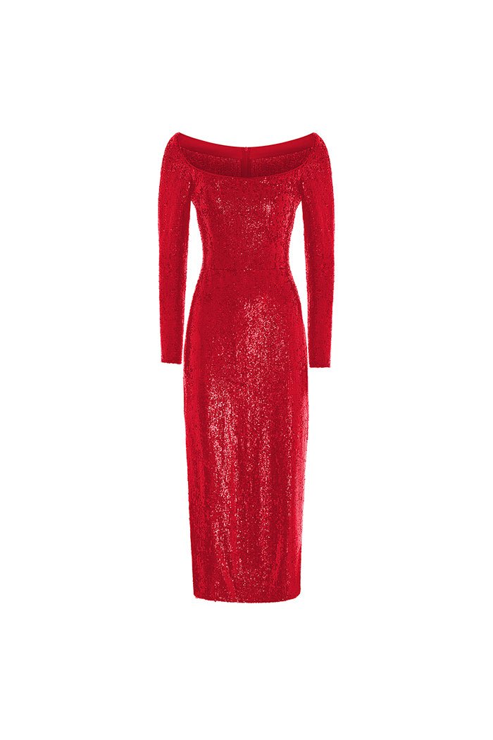 Sequined long midi dress with a side slit – Rasario