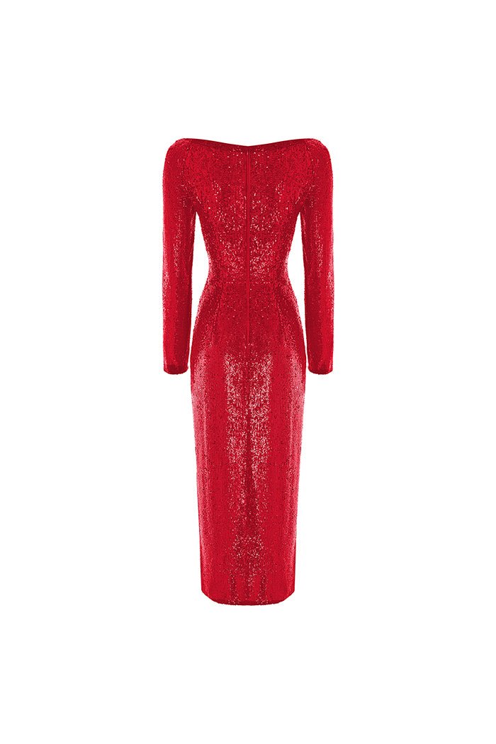Sequined long midi dress with a side slit – Rasario