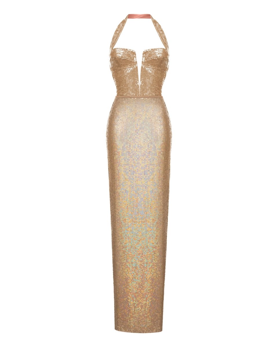 Sequined maxi dress with cutout – Color: Beige – RASARIO Online Boutique 46 (FR) / Beige