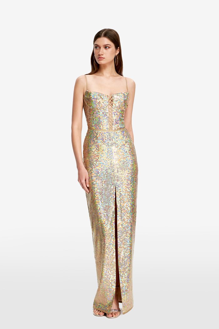 Sequined maxi dress with lacing – Rasario