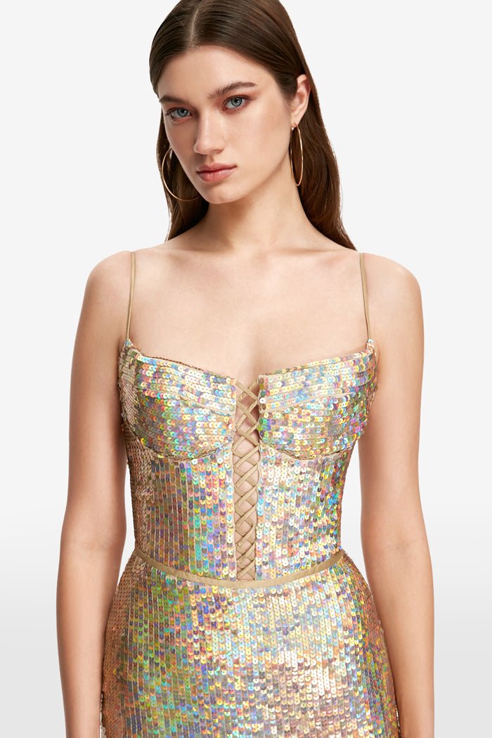 Sequined maxi dress with lacing – Rasario