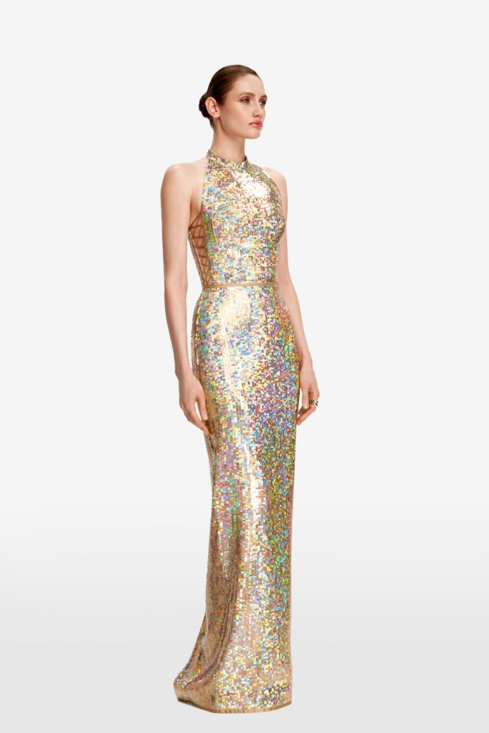 Sequined maxi dress with lacing – Rasario