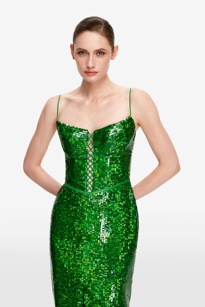 Sequined maxi dress with lacing – Rasario