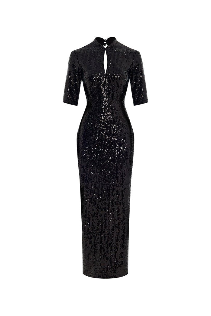 sequinned midi dress long with an opened back and cutout – Color: Black – RASARIO Online Boutique 46 (FR) / Black Color:Dark Grey Alder Silver Embellished Bridal Gown cheap popular wedding dresses Get ready to sparkle