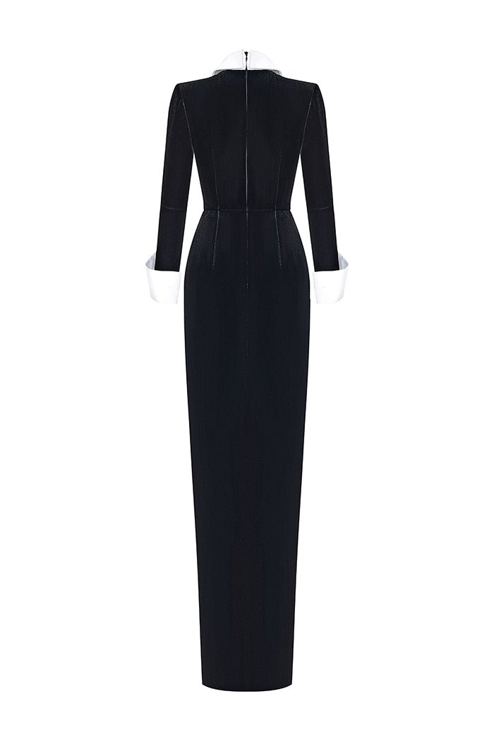 Velvet and satin maxi dress with a slit – Rasario