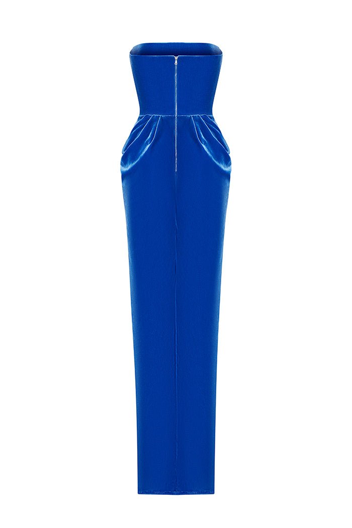 Velvet corset maxi dress with a draped skirt – Rasario