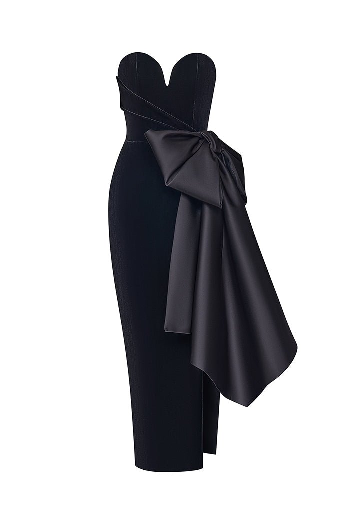 Velvet corset midi dress with bows – Color: Black – RASARIO Online Boutique 34 (FR) / Black