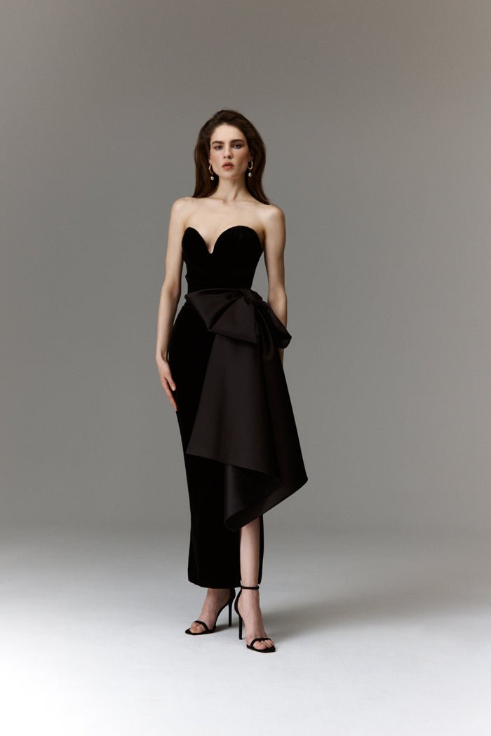 Velvet corset midi dress with bows – Rasario
