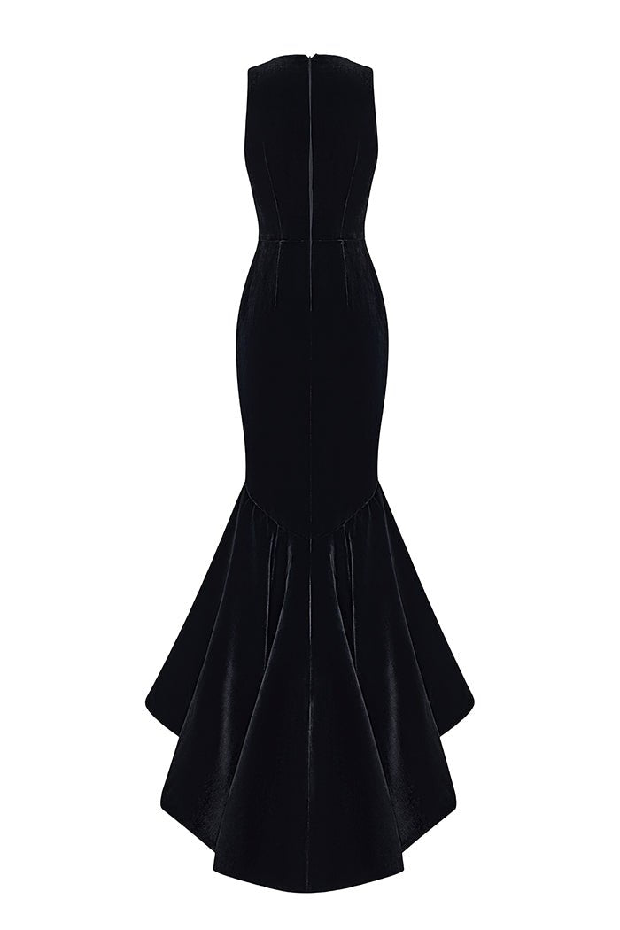 Velvet gown with ruffled skirt – Rasario