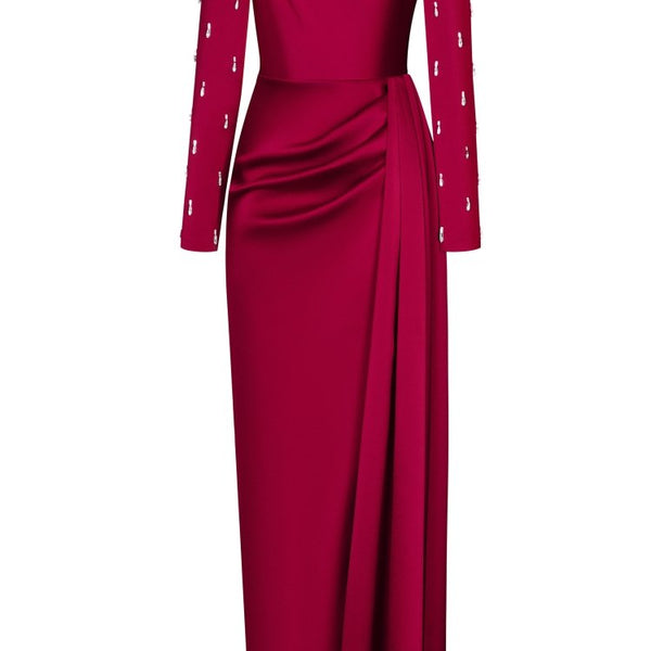 Red Modal Satin Dress Design by Taro at Modvey | Modvey