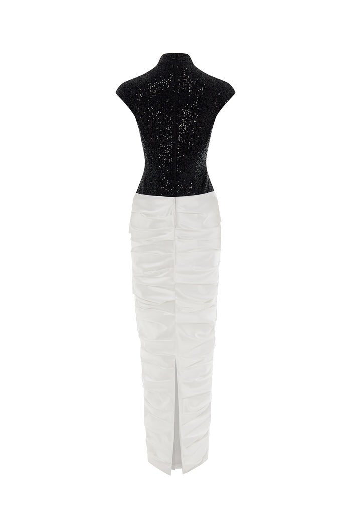 Sequinned maxi dress with a draped skirt 38 (FR) / Black/White Sequinned maxi dress with a draped skirt 38 (FR) / Black/White