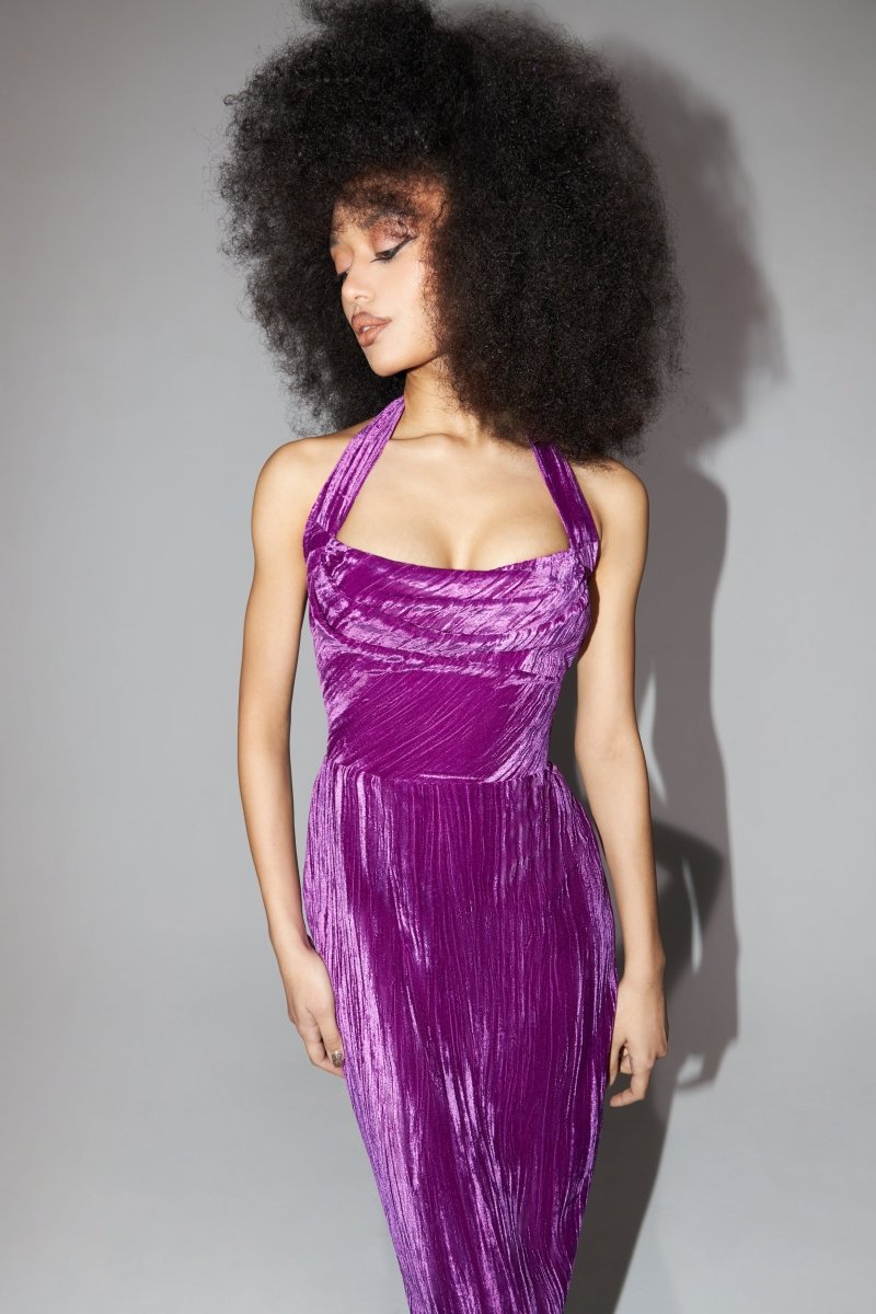 Draped velvet maxi dress