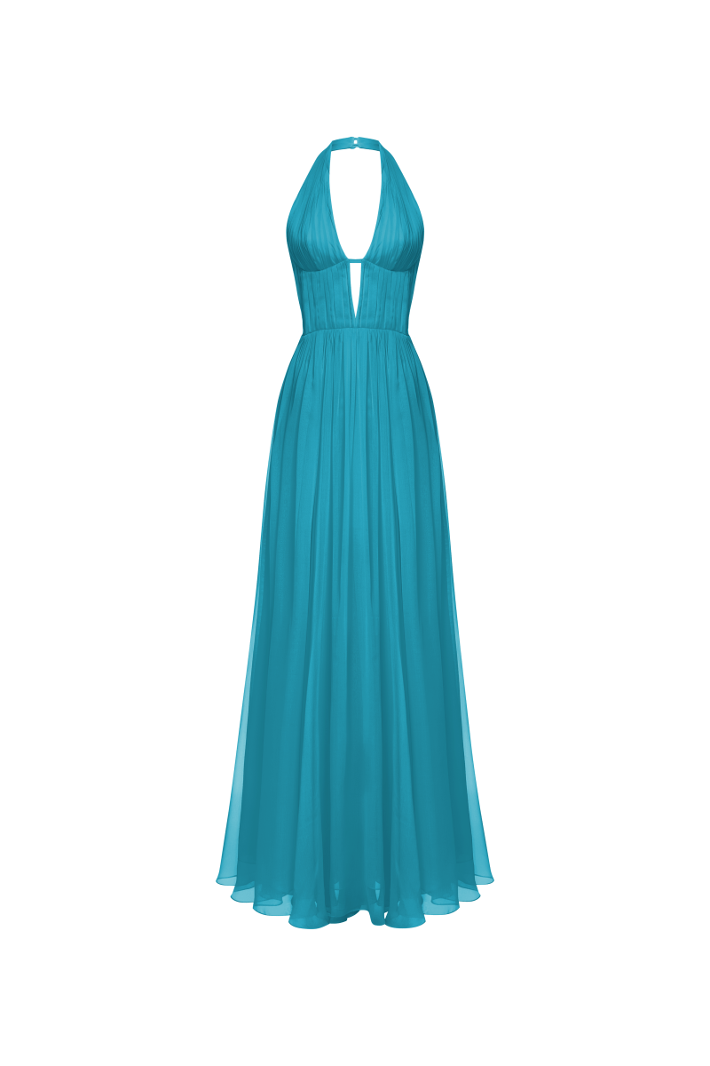 Draped chiffon maxi sales dress