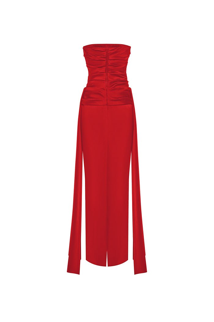 Draped Satin Maxi Dress with A Train 40 (FR) / Red Draped Satin Maxi Dress with A Train 40 (FR) / Red