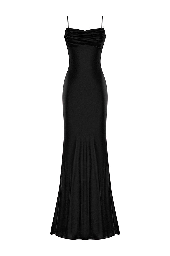 Velvet draped maxi dress with an opened back black 1X100 – RASARIO