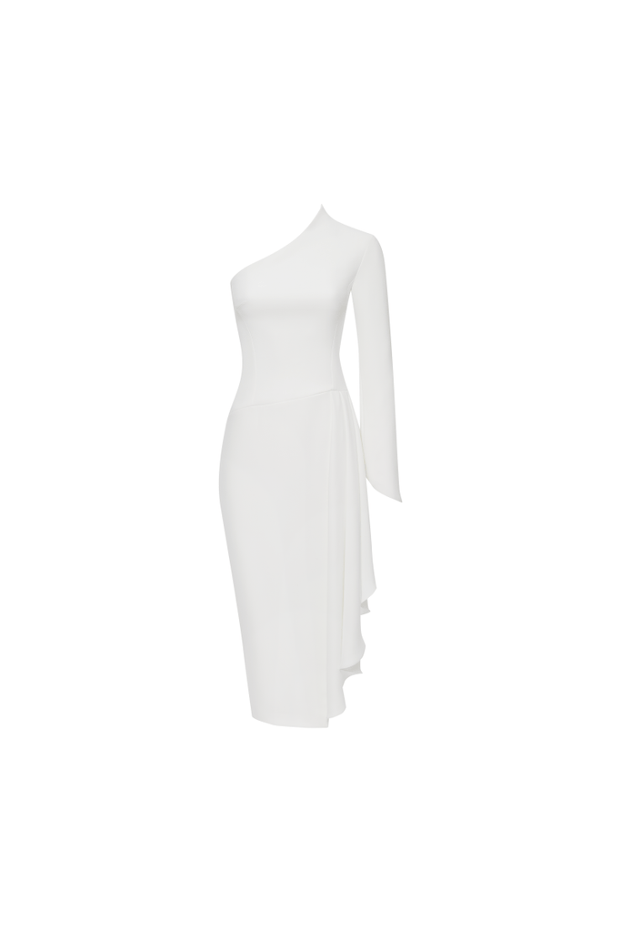 パーティードレス Draped Buckle Midi Dress Asymmetric draped crepe midi dress white 8D020 – RASARIO