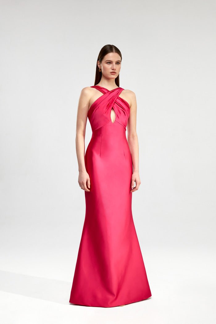 Open-Back Satin Maxi Dress with Halterneck 36 (FR) / Berry Open-Back Satin Maxi Dress with Halterneck 36 (FR) / Berry