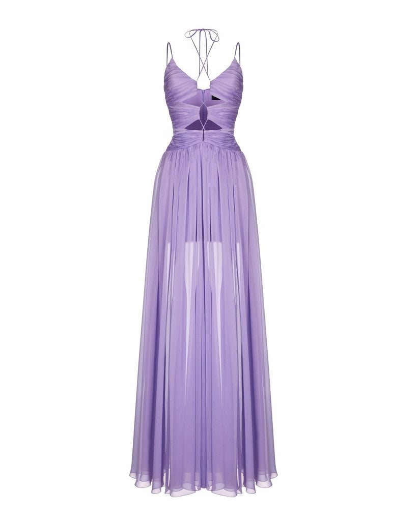 Draped chiffon maxi dress light purple 8X042 – RASARIO