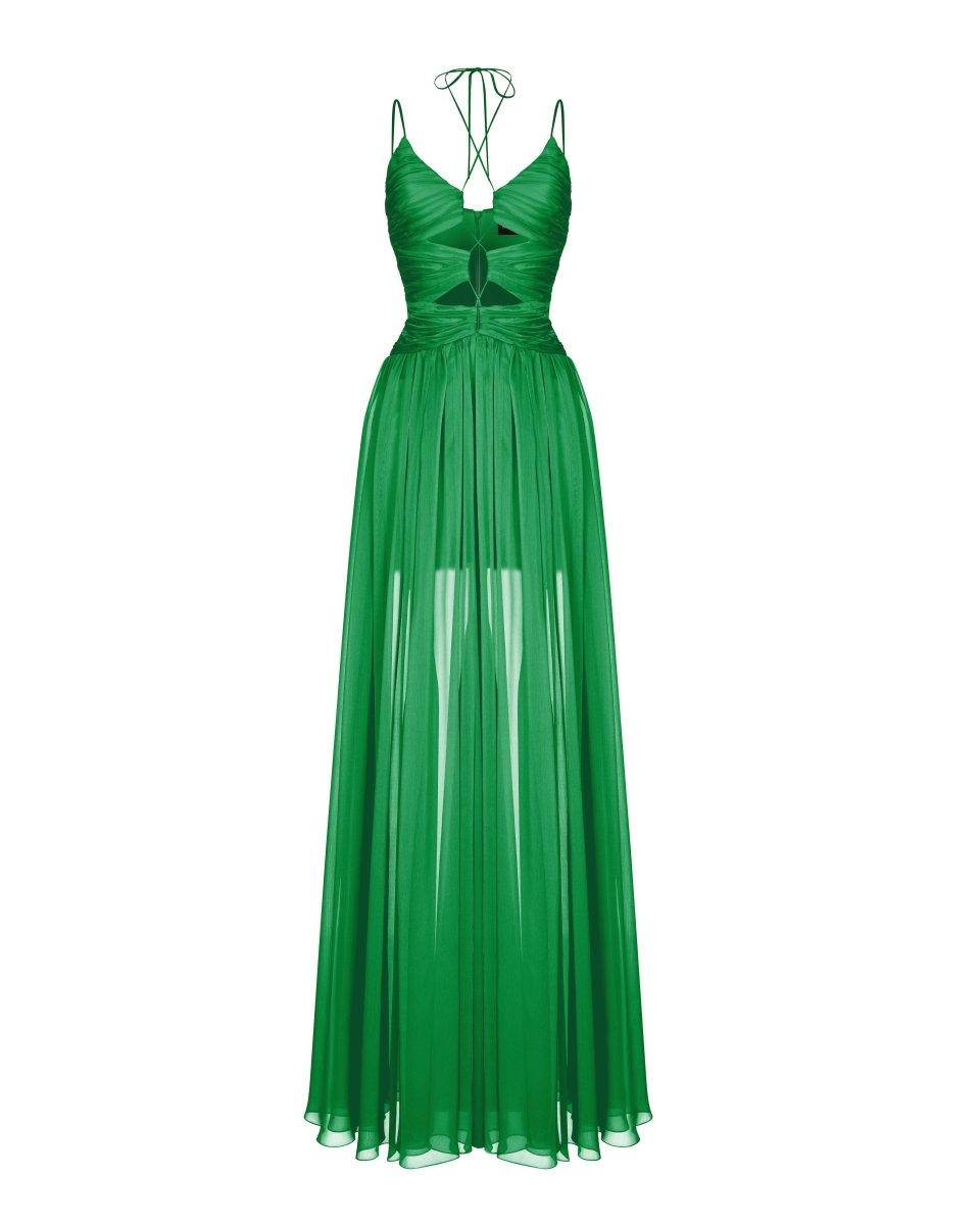 Draped chiffon maxi dress green 8X008 – RASARIO Draped chiffon maxi dress green 8X008 – RASARIO