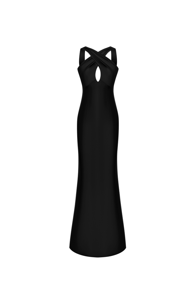 Dory Satin Halter Dress in Black