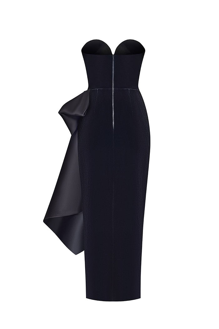 Velvet Corset Midi Dress with Bows 36 (FR) / Black Velvet Corset Midi Dress with Bows 36 (FR) / Black