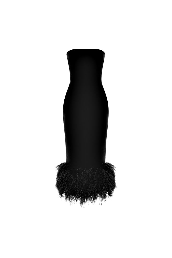 Сorset crepe long midi dress with fringe – Rasario