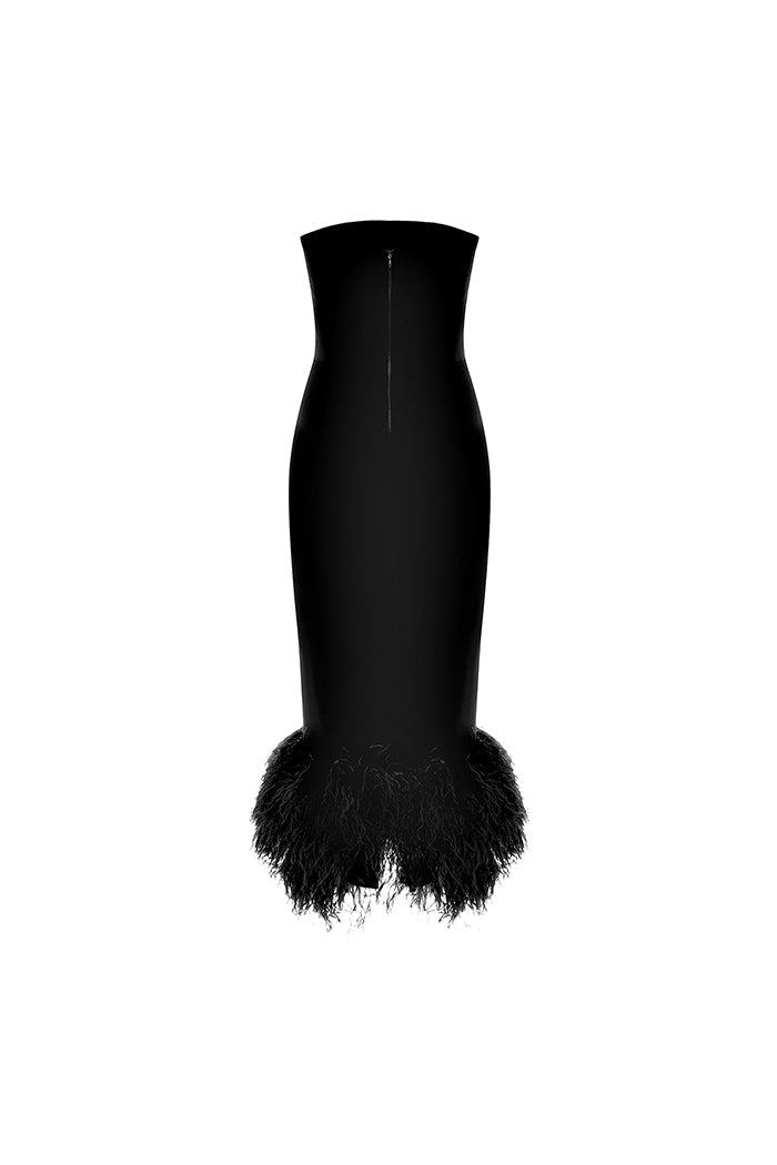 Сorset crepe long midi dress with fringe – Rasario
