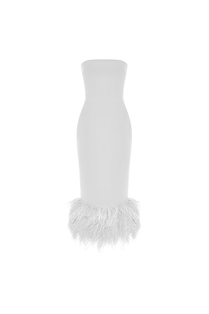 Сorset crepe long midi dress with fringe – Rasario