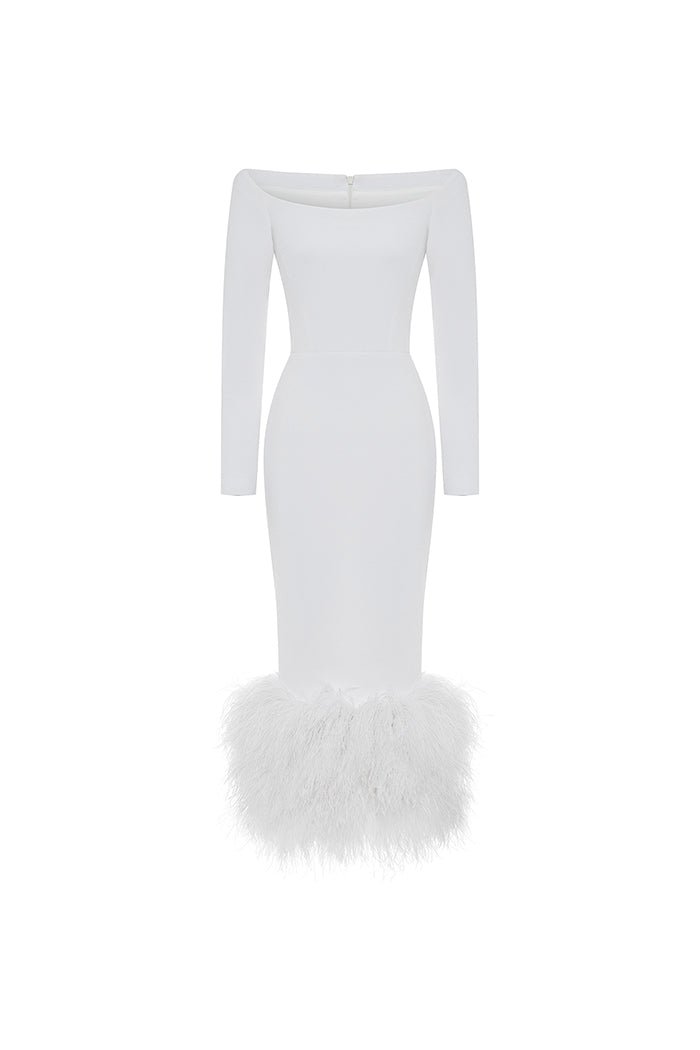 Сrepe long midi dress with fringe – Rasario