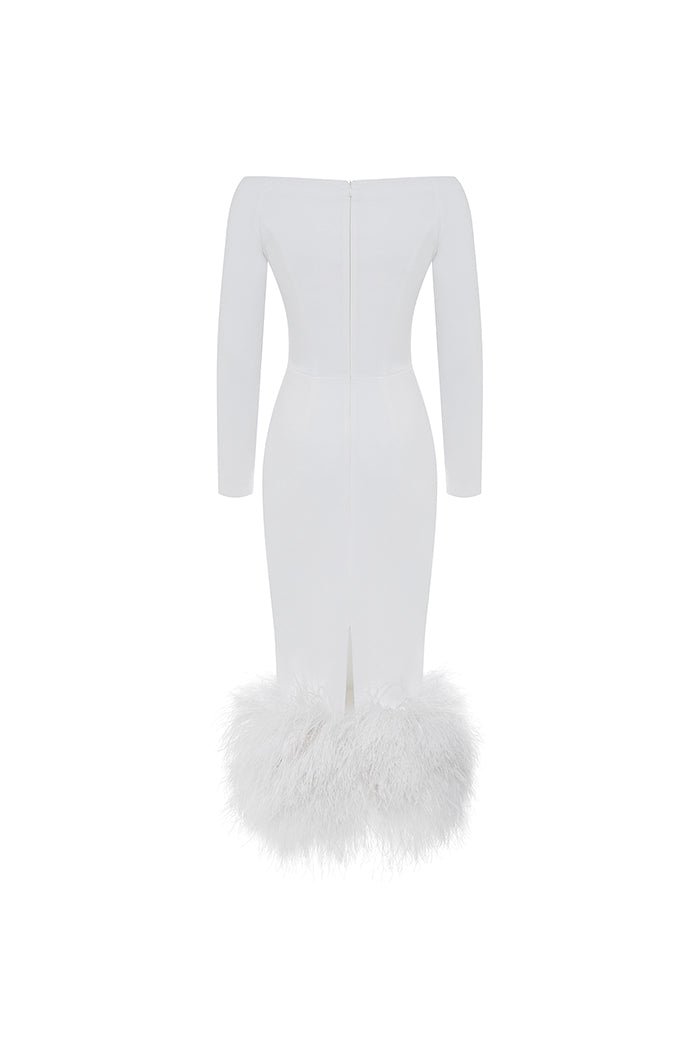 Сrepe long midi dress with fringe – Rasario
